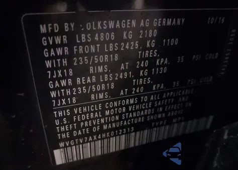 2017 Volkswagen Tiguan 2.0T Sport from USA, damaged, VIN WVGTV7AX4HK012313